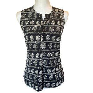 Madewell XS Sleeveless Black Ivory Stripe Print Top With Snap Front Blouse Shirt